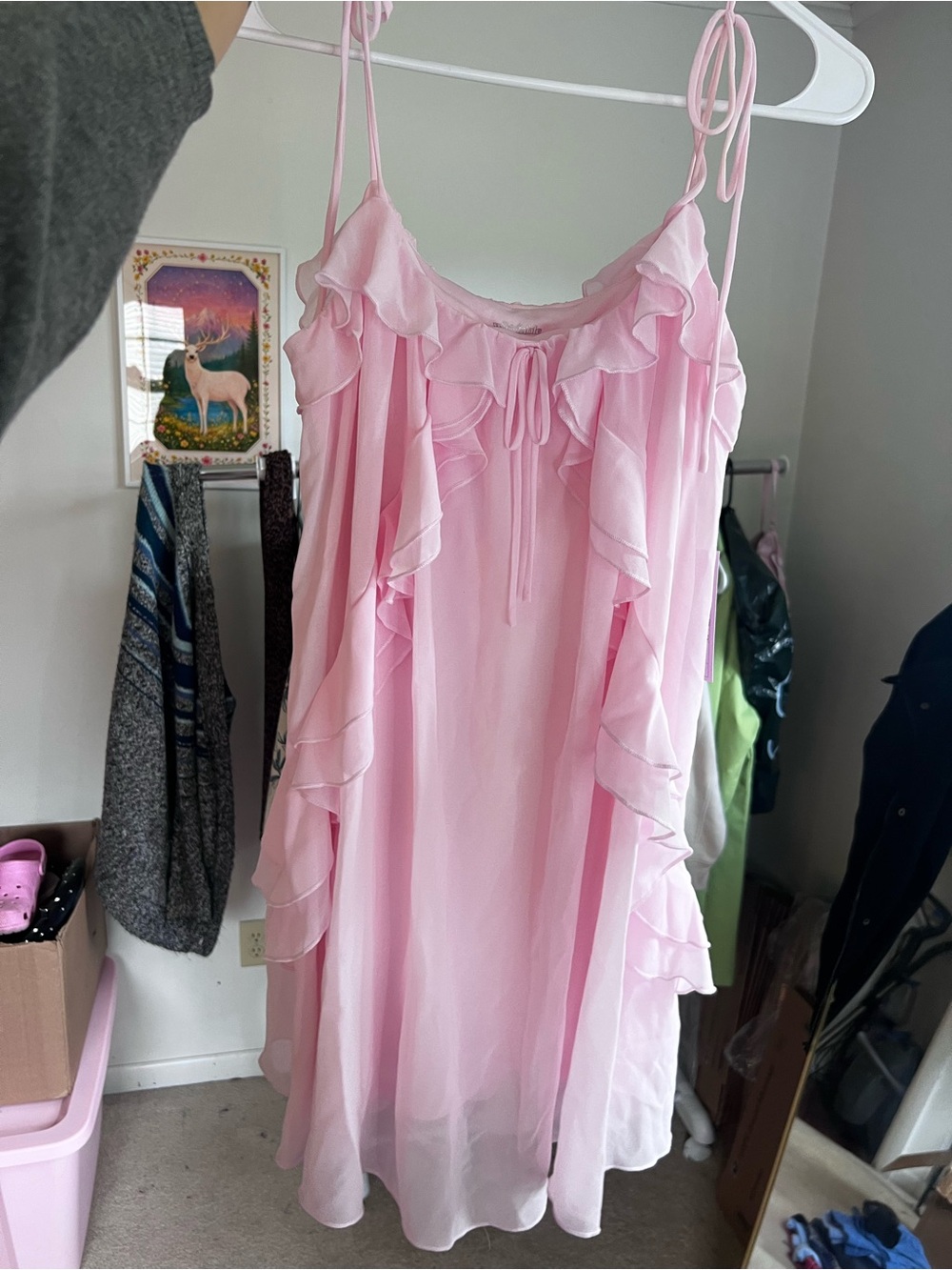 NWT Wild Fable Light Pink Ruffle Chiffon Tie Strap Slip Dress Size M Barbiecore